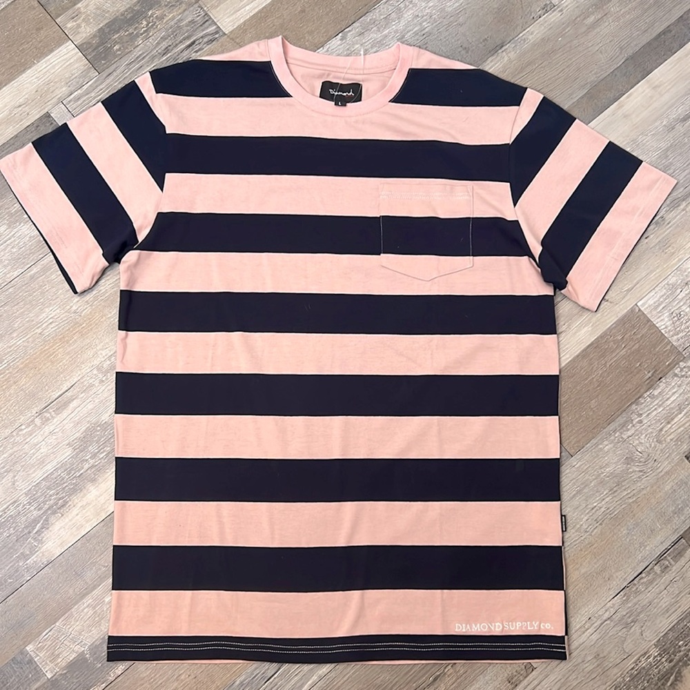 Diamond Supply T-shirt Men’s Size L new 🆕 pink blue cotton striped